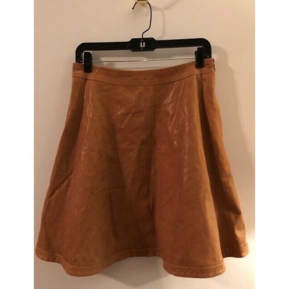 NWT $895 DIANE VON FURSTENBERG RILEY ALINE FLARE CAMEL LEATHER SKIRT US SZ 8 - Picture 4 of 5